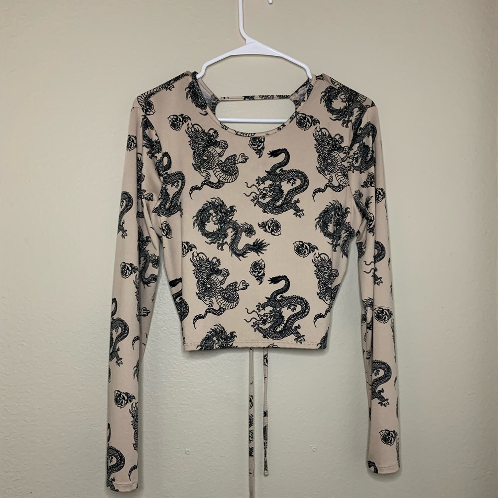 Cropped lace up top, Beige/black